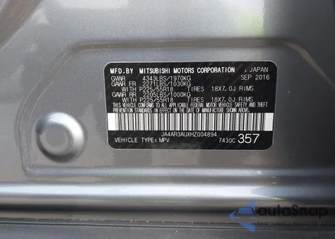 2017 Mitsubishi Outlander Sport 2.0 Es из США, поврежденный, VIN JA4AR3AUXHZ004894